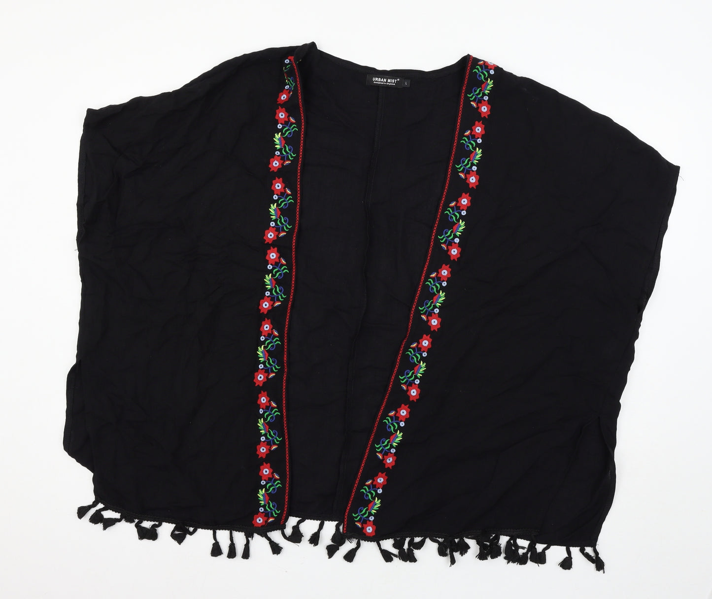 Urban Mist Womens Black Floral  Kimono Blouse Size L