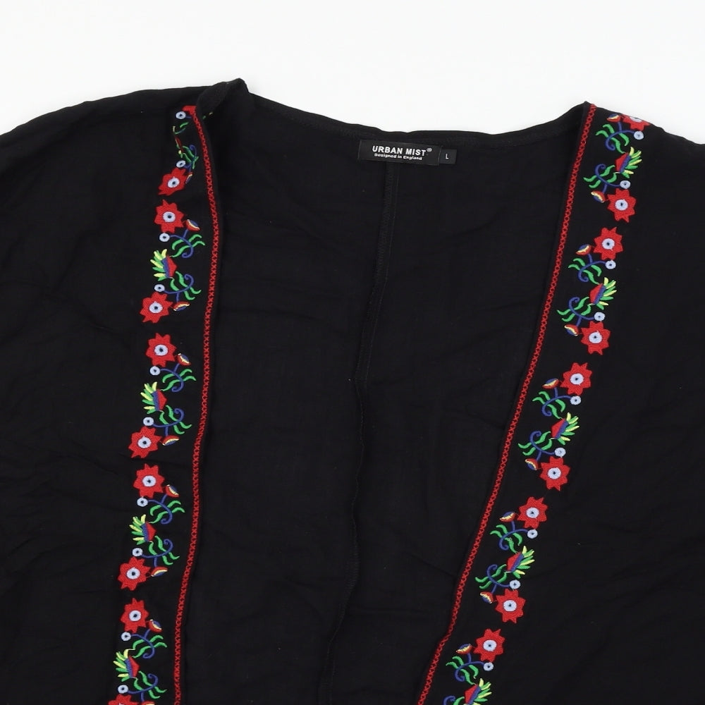 Urban Mist Womens Black Floral  Kimono Blouse Size L