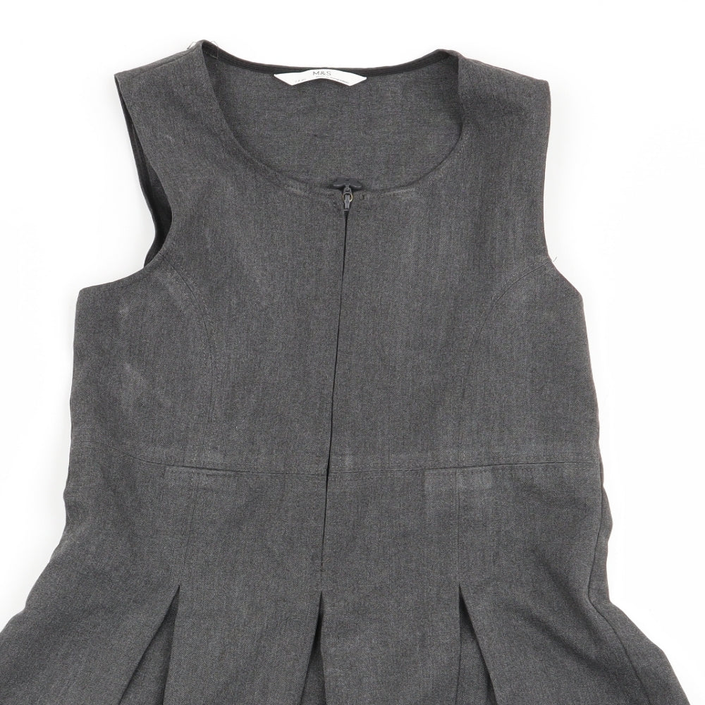 M&S Girls Grey   Pinafore/Dungaree Dress  Size 7-8 Years  - school dress