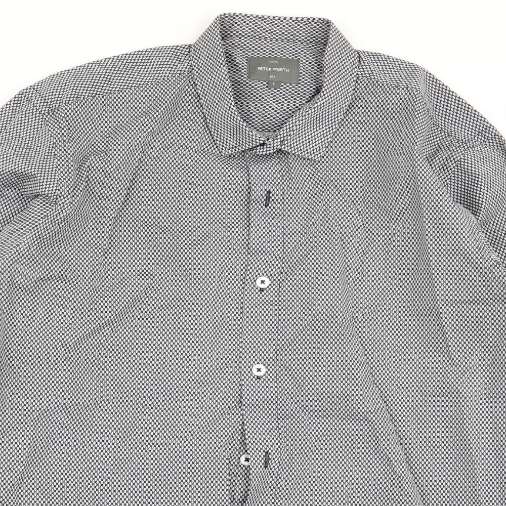 Peter Werth Mens Multicoloured Geometric   Dress Shirt Size L
