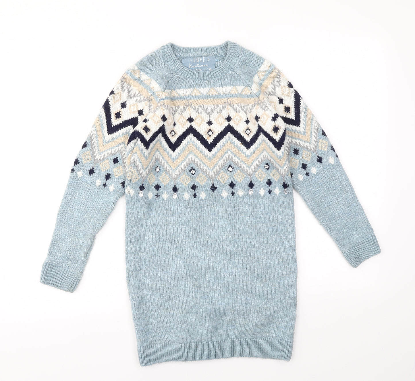 TU Girls Blue Geometric  Jumper Dress  Size 10 Years