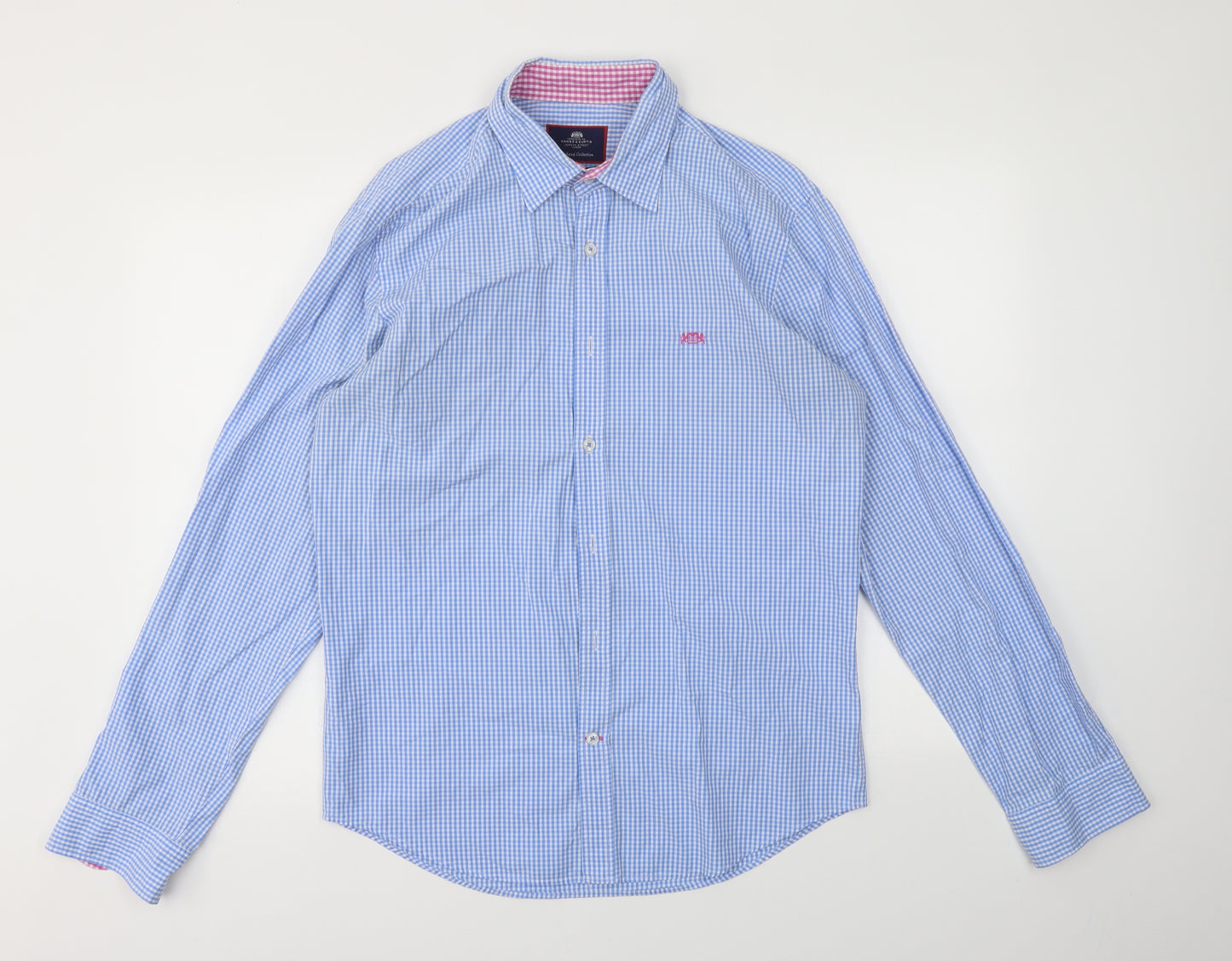 Hawes & Curtis Mens Blue Check   Dress Shirt Size M