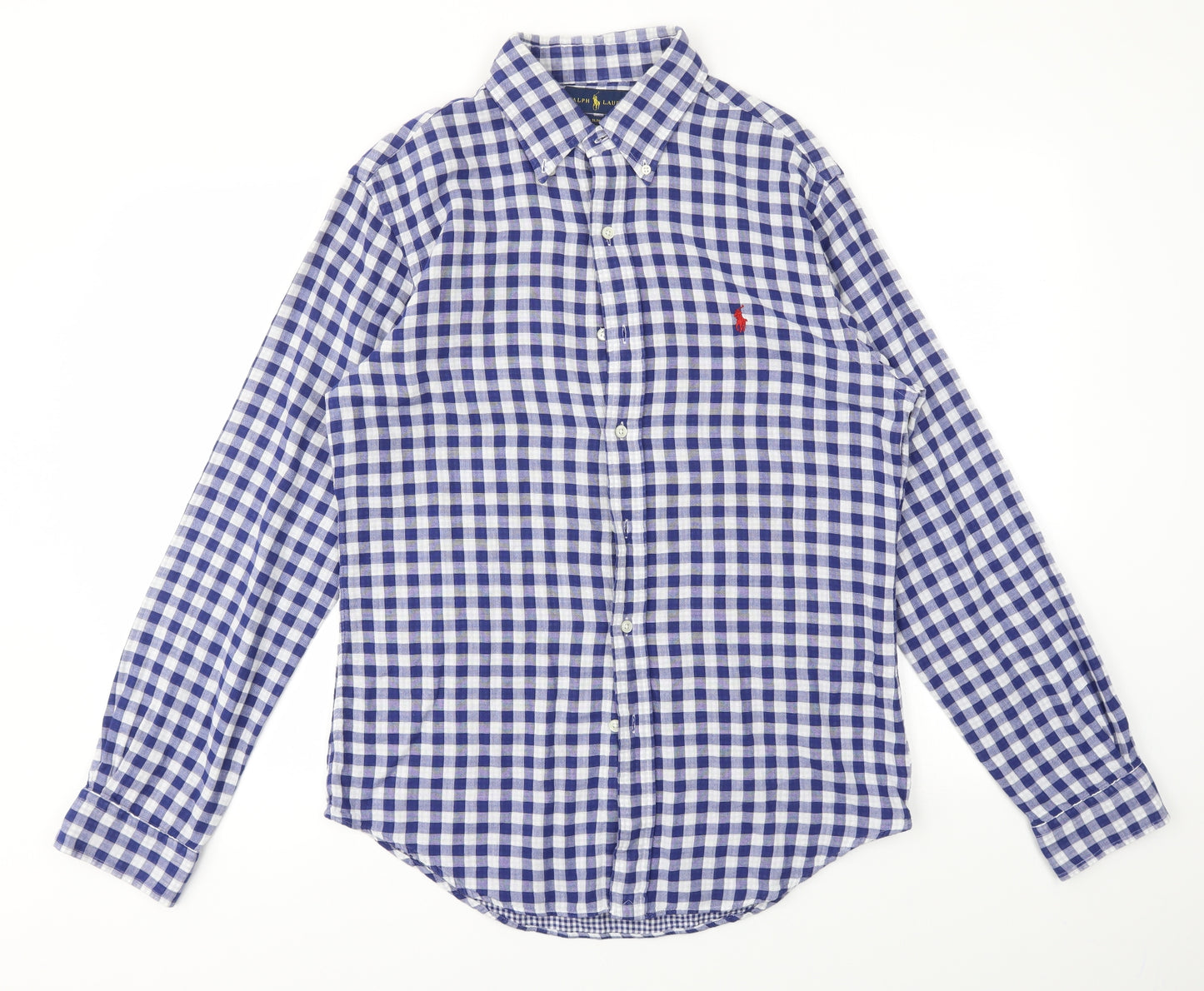 Ralph Lauren Mens Blue Check   Dress Shirt Size M