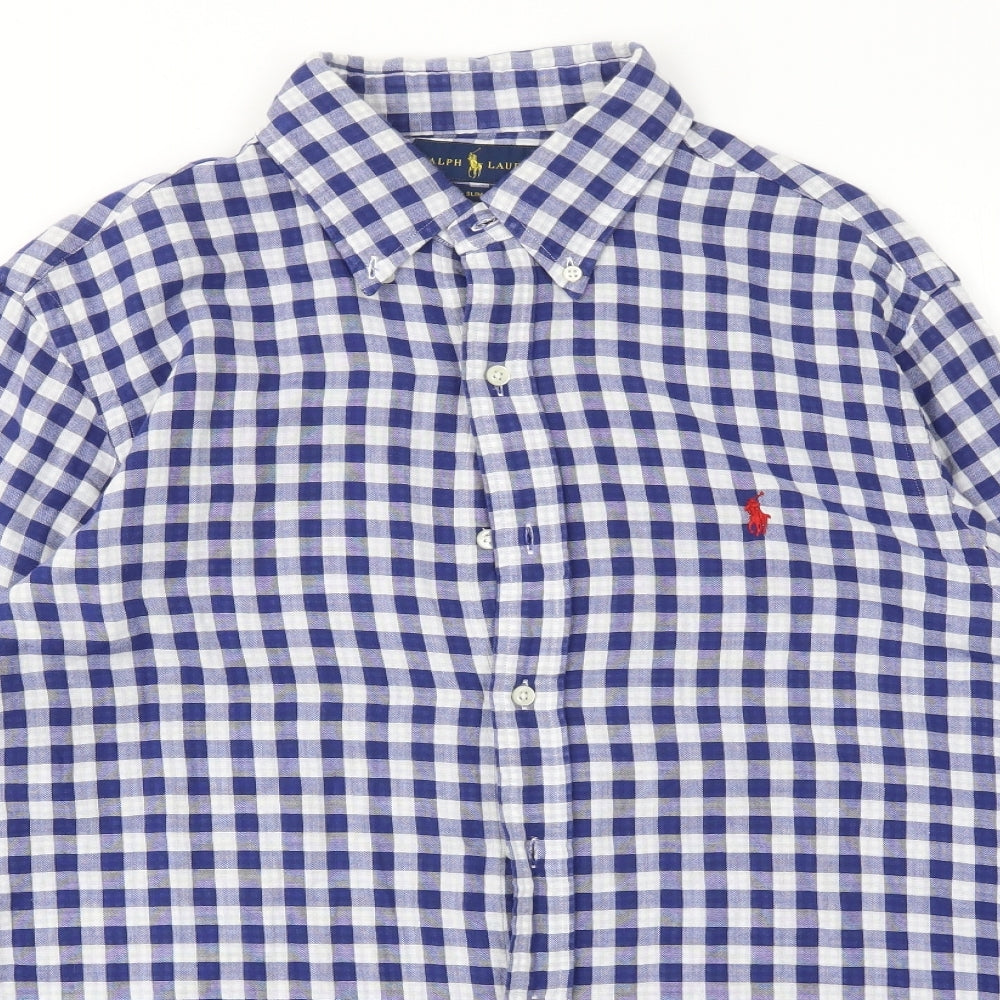 Ralph Lauren Mens Blue Check   Dress Shirt Size M