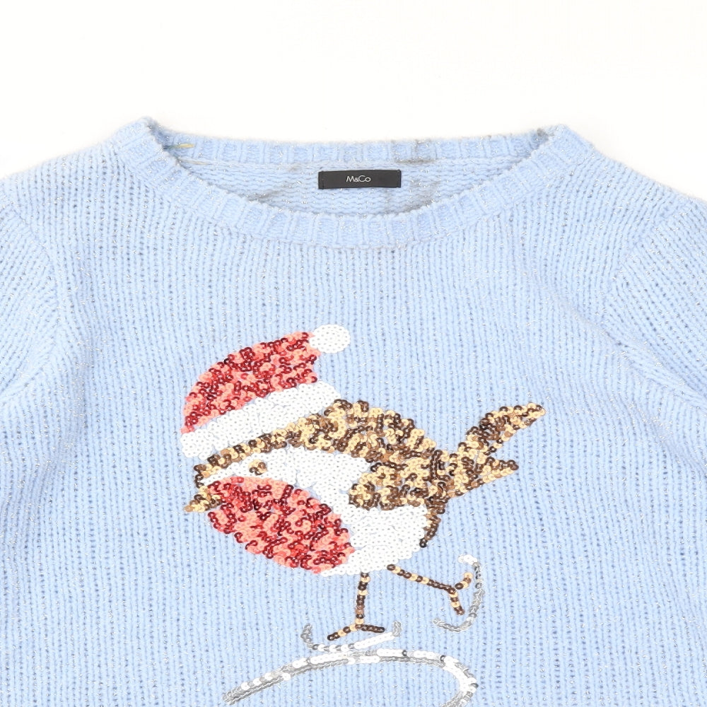 M&Co Womens Blue Animal Print  Pullover Jumper Size 12