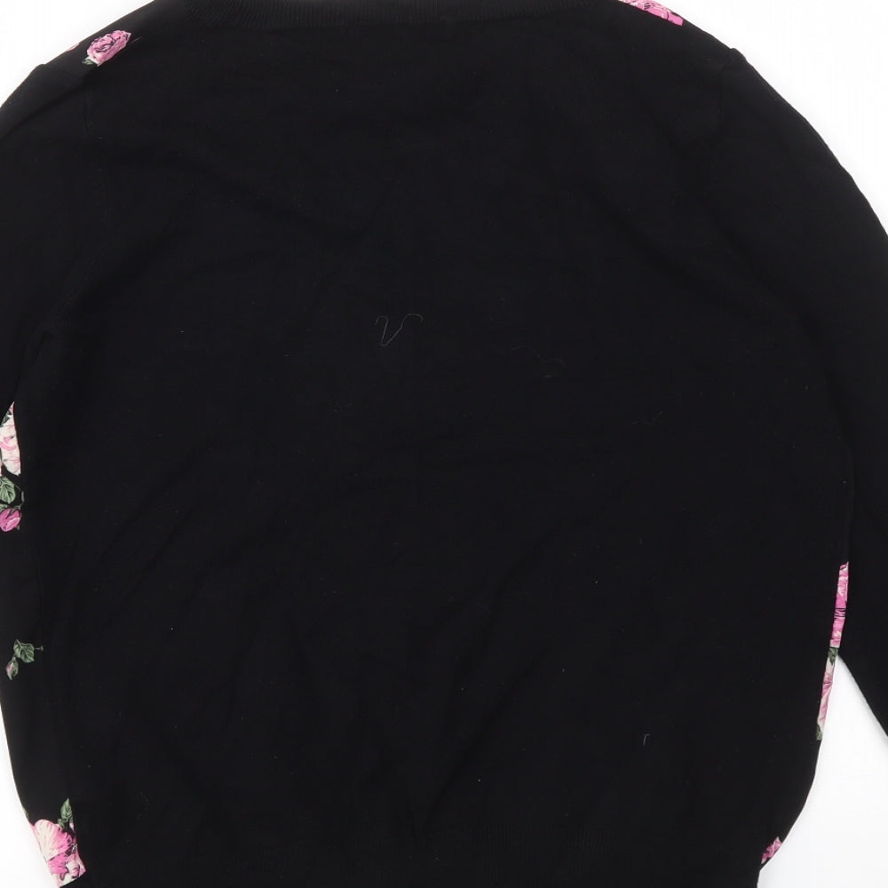 F&F Womens Black Floral  Pullover Jumper Size 8