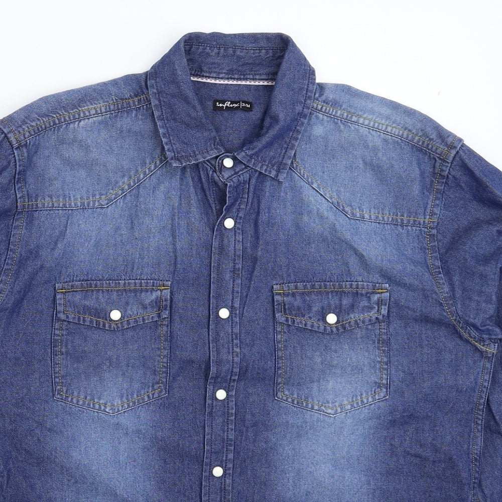 Influx Mens Blue  Denim  Button-Up Size M