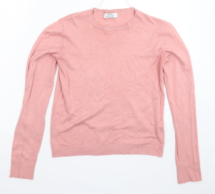 Bershka Womens Pink Knit Pullover Jumper Size S
