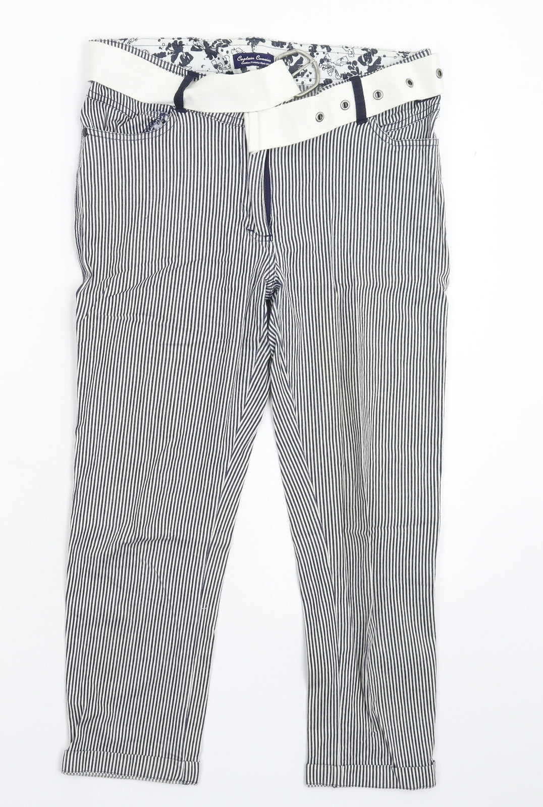 Captain Corsaire Womens Blue Striped  Cropped Trousers Size 8 L23 in
