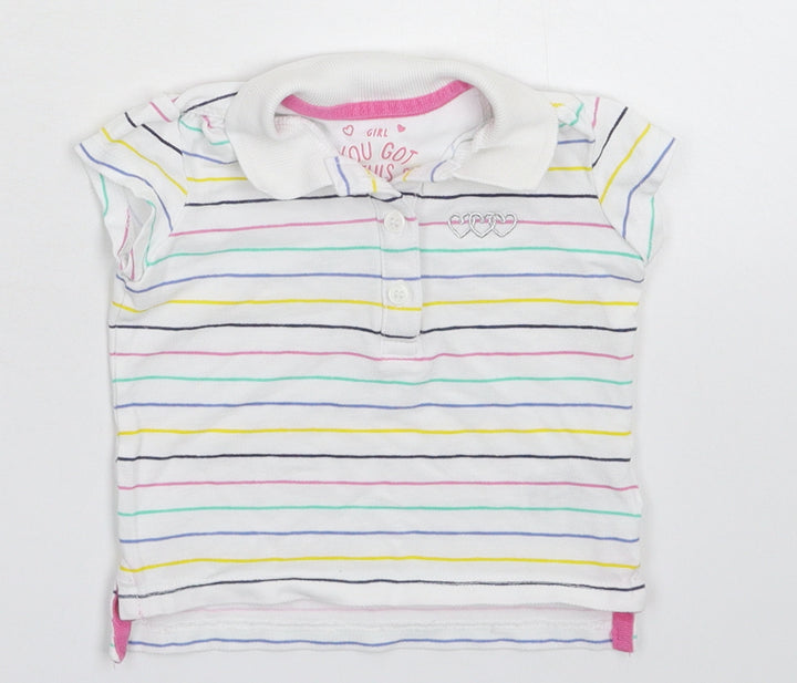 Merc Girls White Striped  Basic Polo Size 9-12 Months