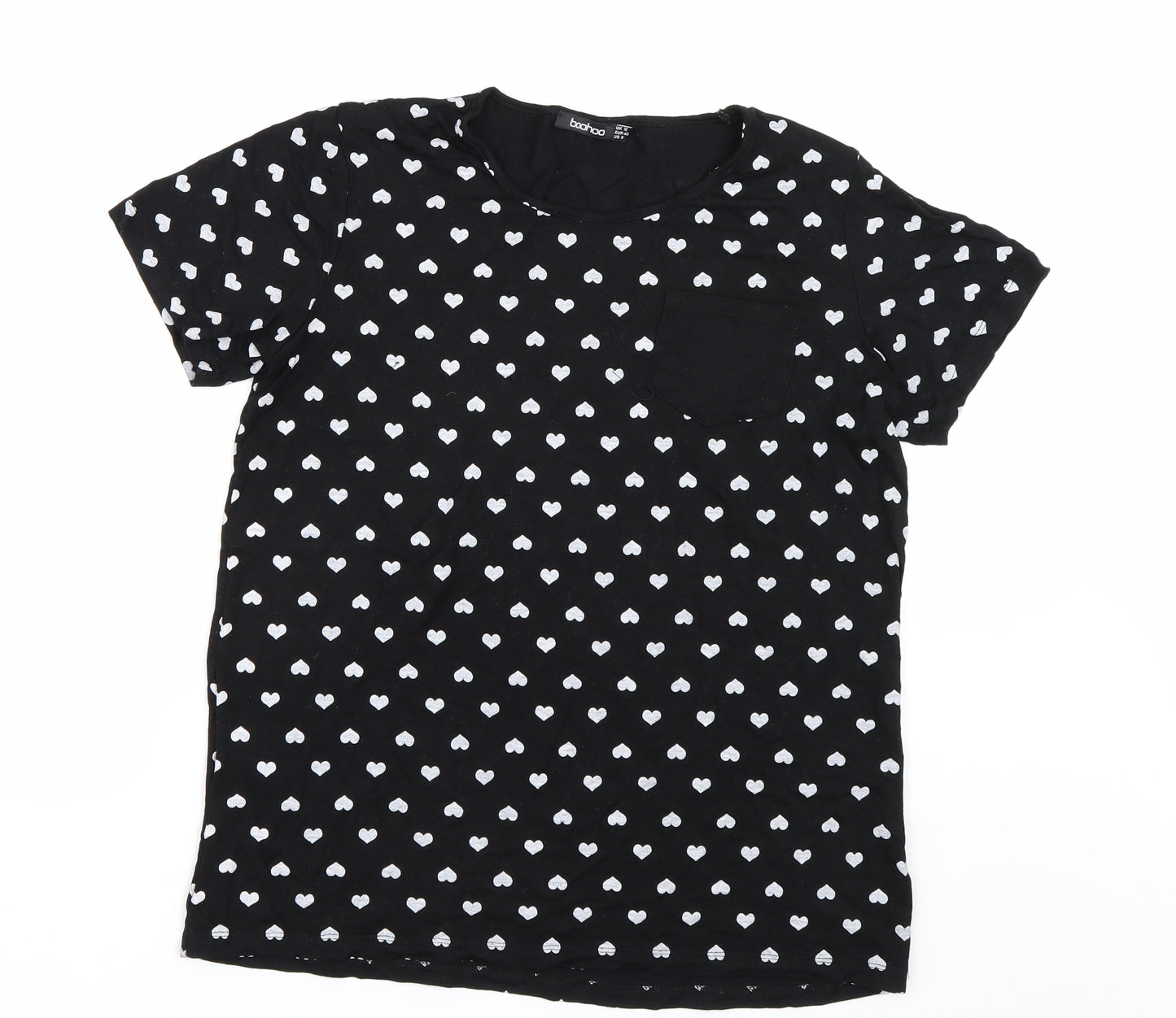 Boohoo Womens Black Polka Dot  Basic T-Shirt Size 12