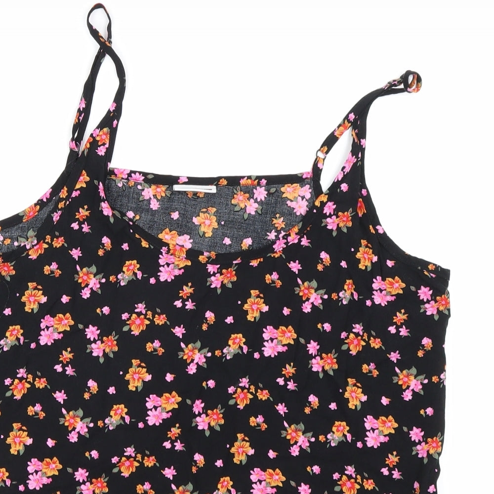 Noisy may Womens Black Floral  Basic Tank Size L