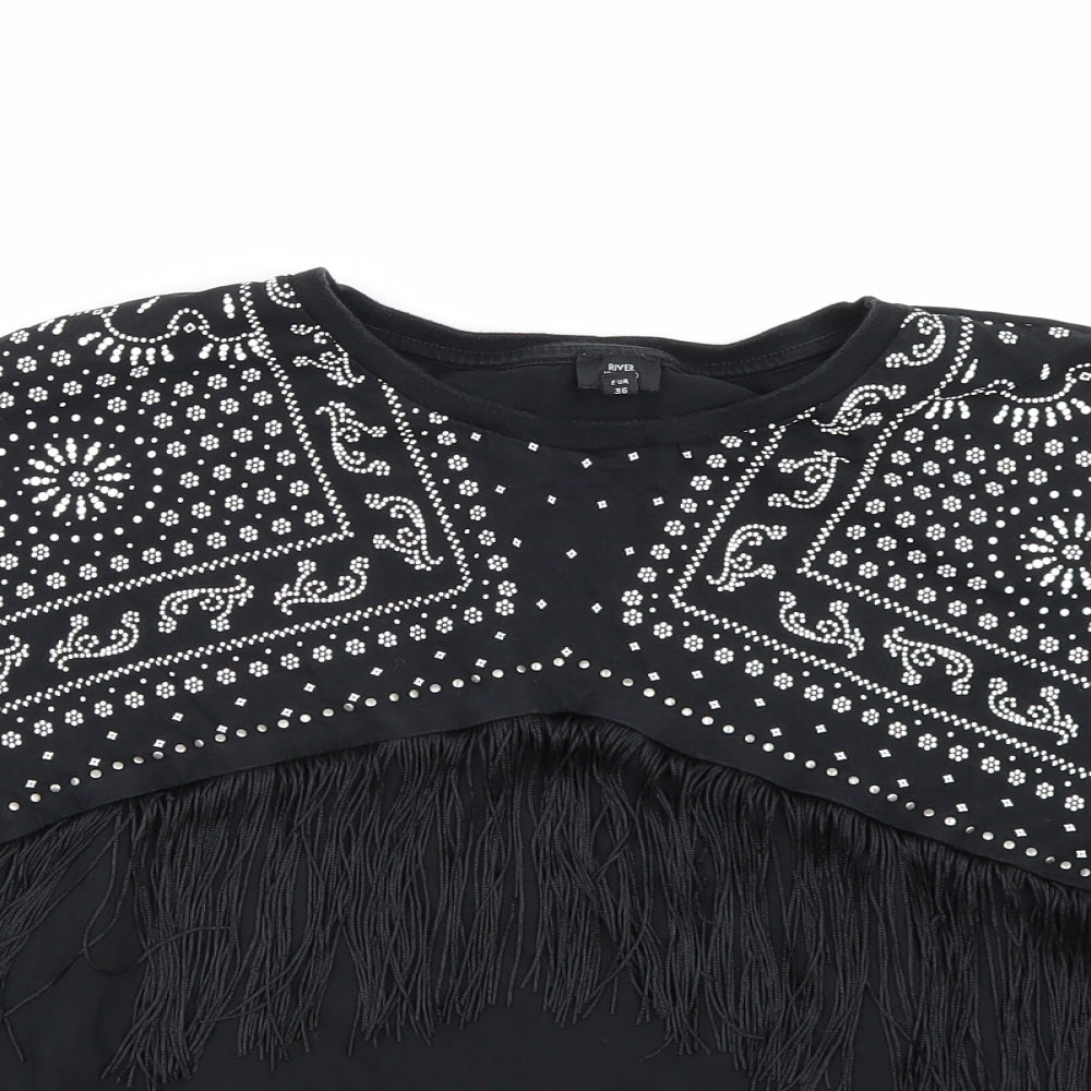River Island Womens Black Paisley  Basic T-Shirt Size 10