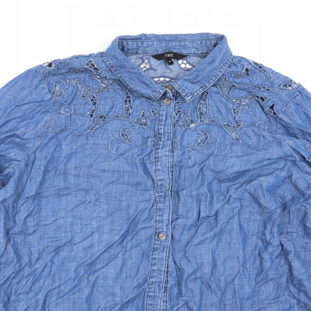 NEXT Womens Blue Floral  Basic Button-Up Size 20
