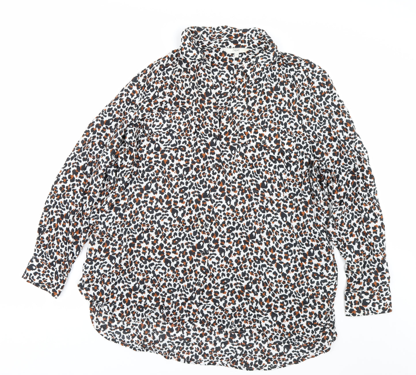 NEXT Womens White Animal Print  Basic Button-Up Size 20