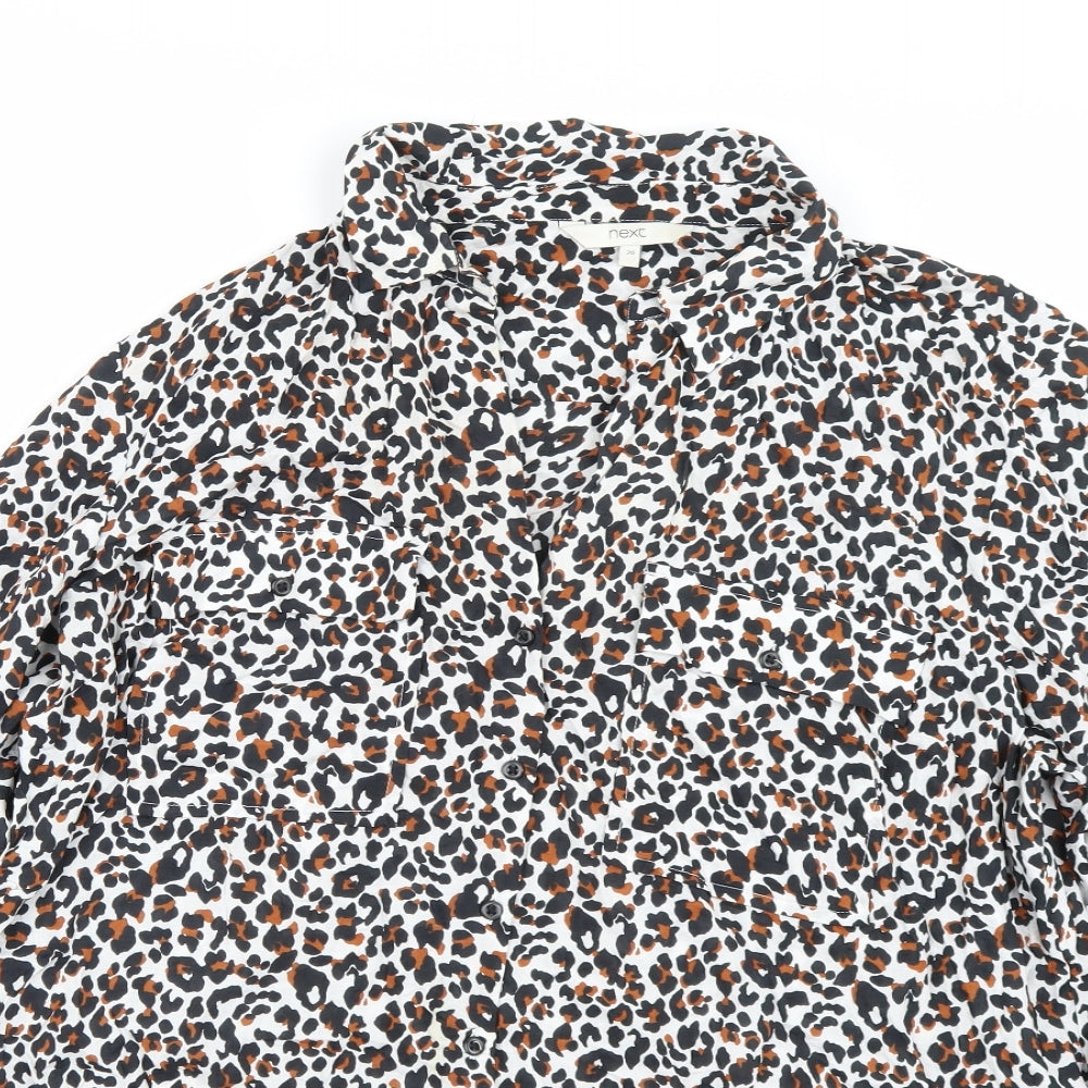 NEXT Womens White Animal Print  Basic Button-Up Size 20