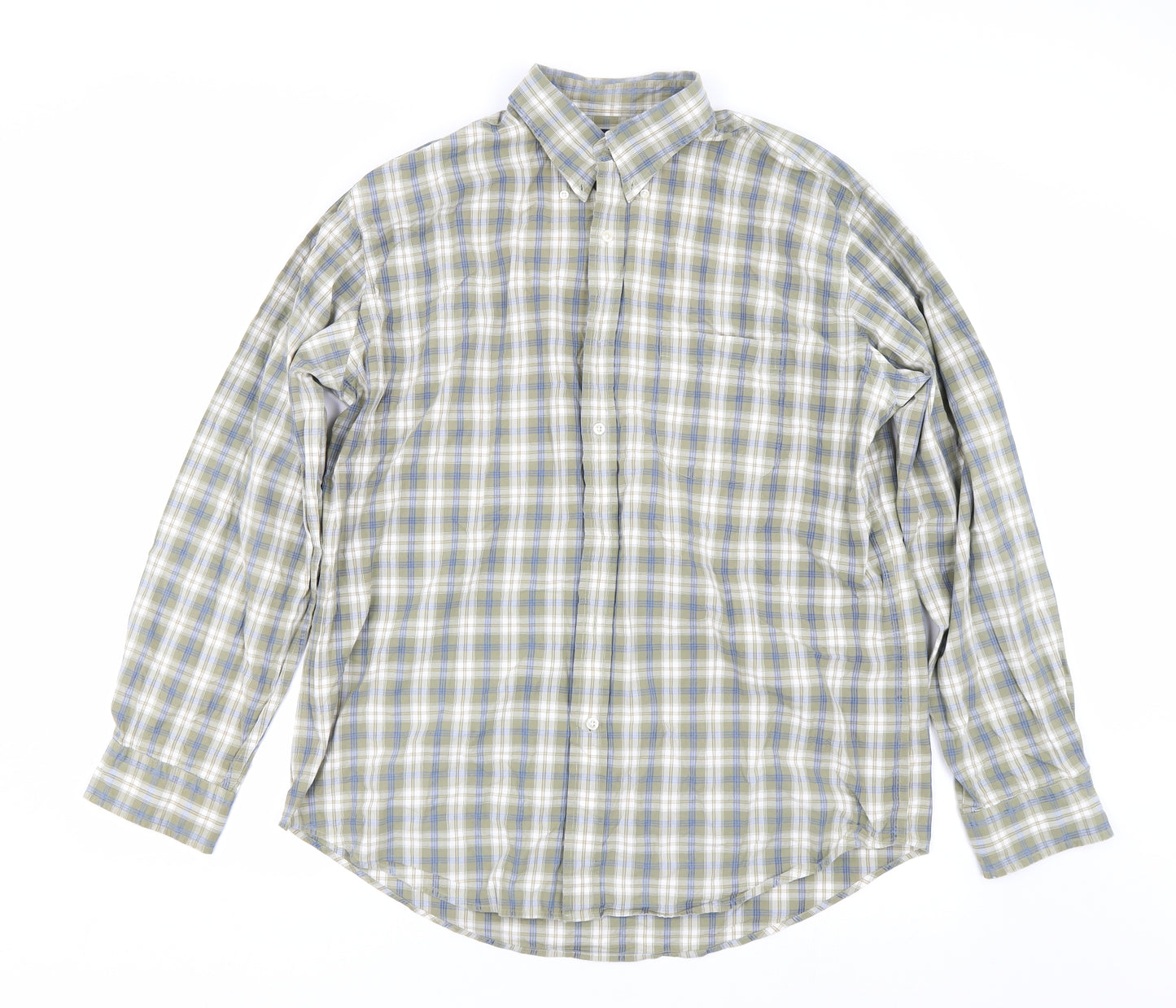 Lands end Mens Green Plaid   Button-Up Size L