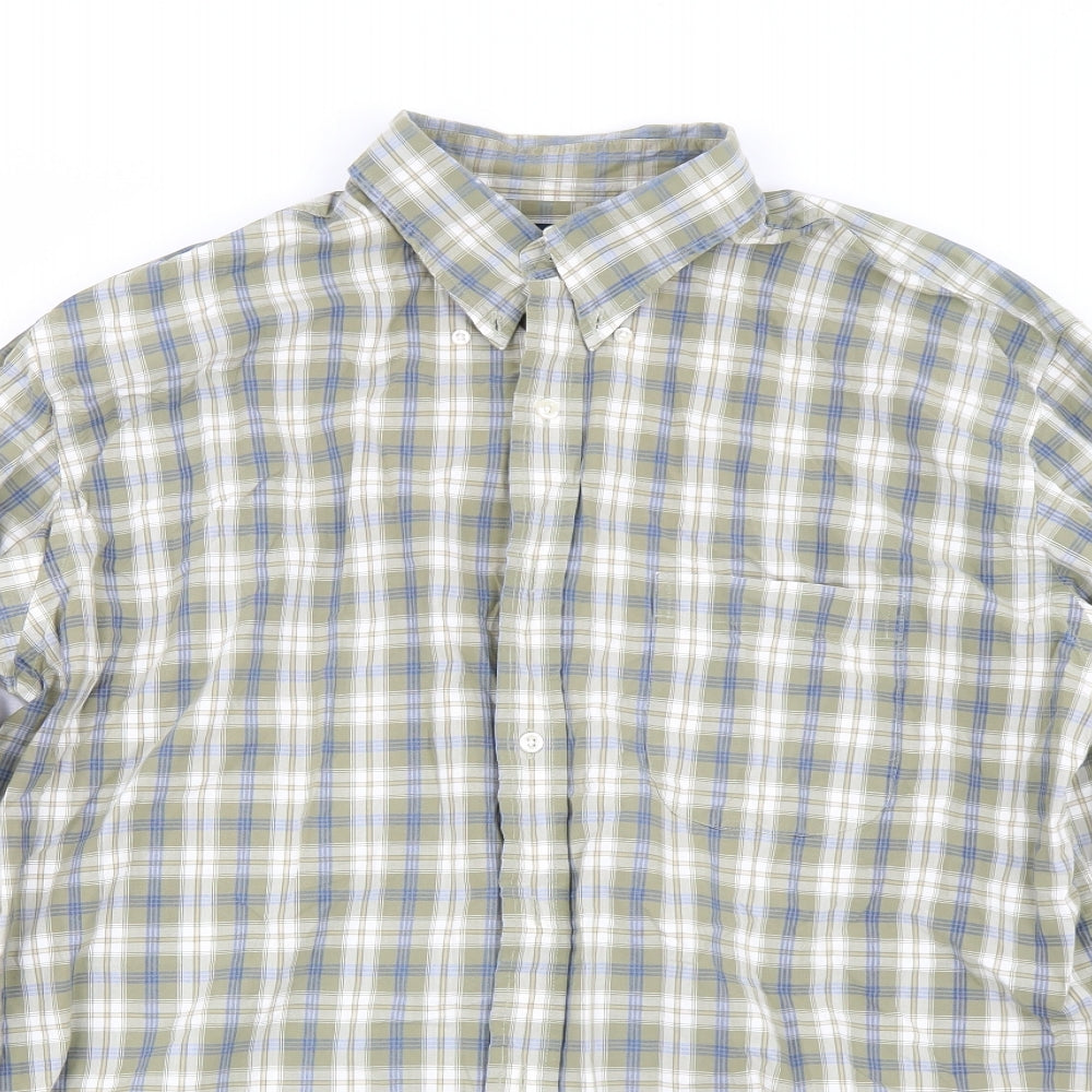 Lands end Mens Green Plaid   Button-Up Size L
