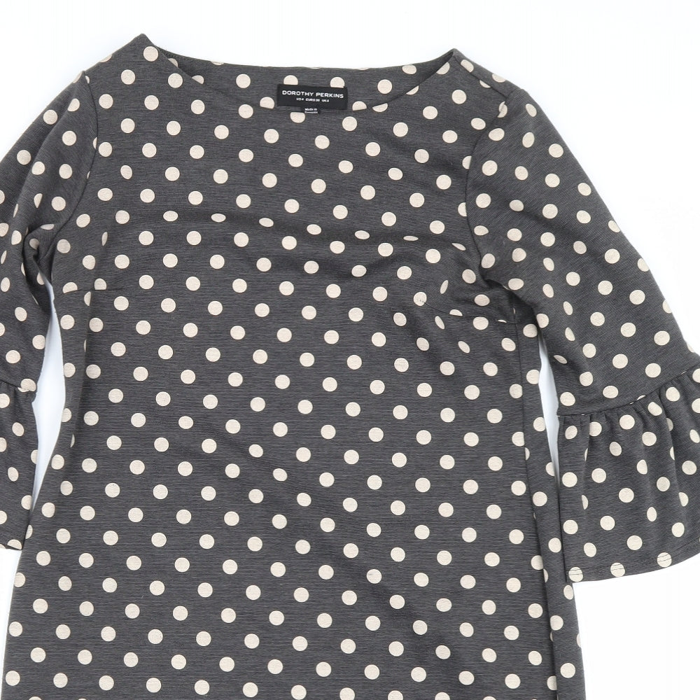 Dorothy Perkins Womens Grey Polka Dot  T-Shirt Dress  Size 8