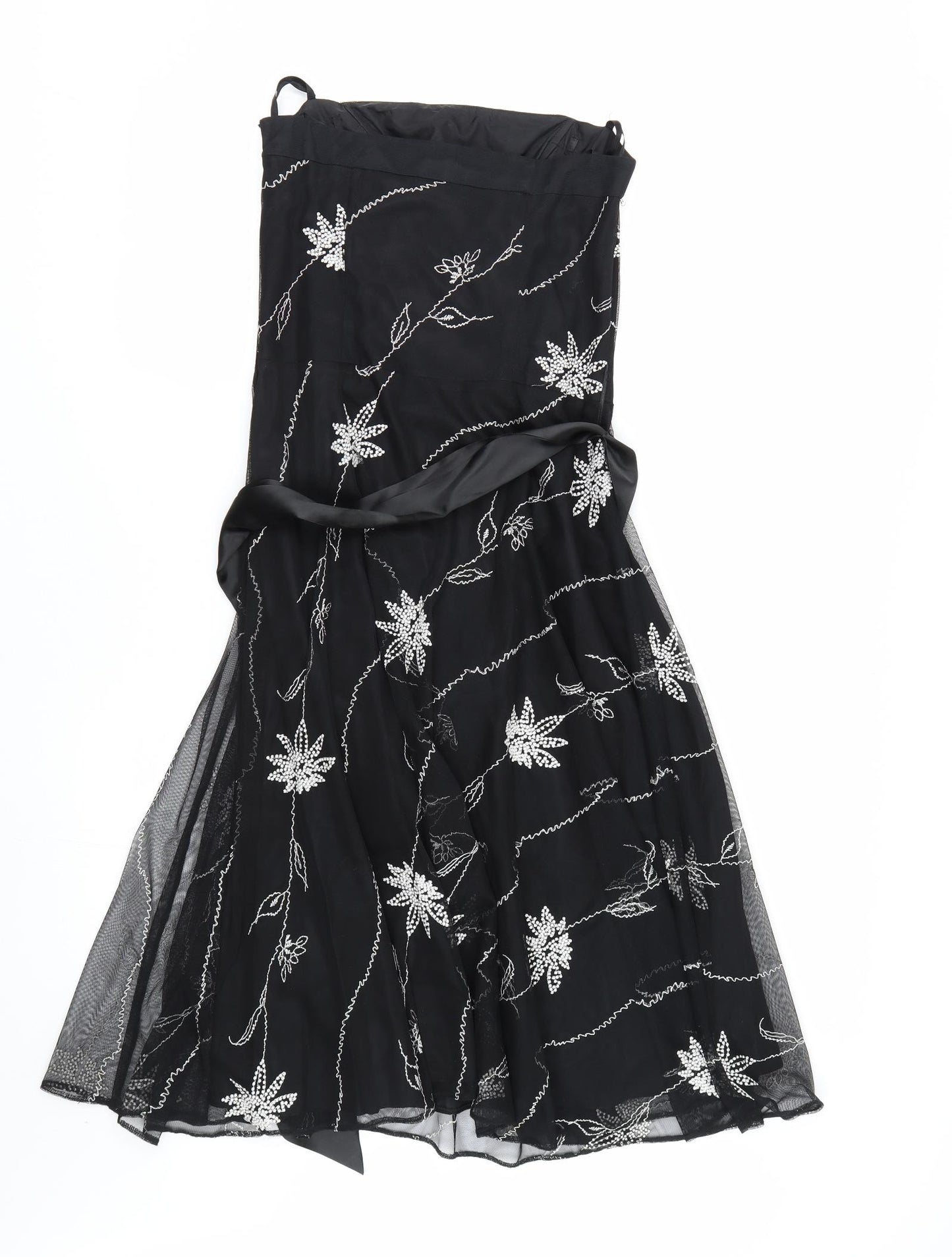 F&F Womens Black Floral  Fit & Flare  Size 8