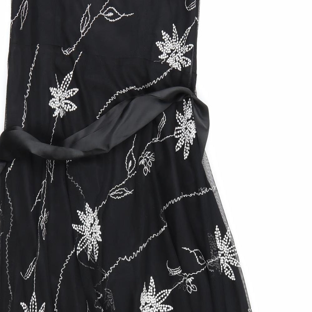 F&F Womens Black Floral  Fit & Flare  Size 8