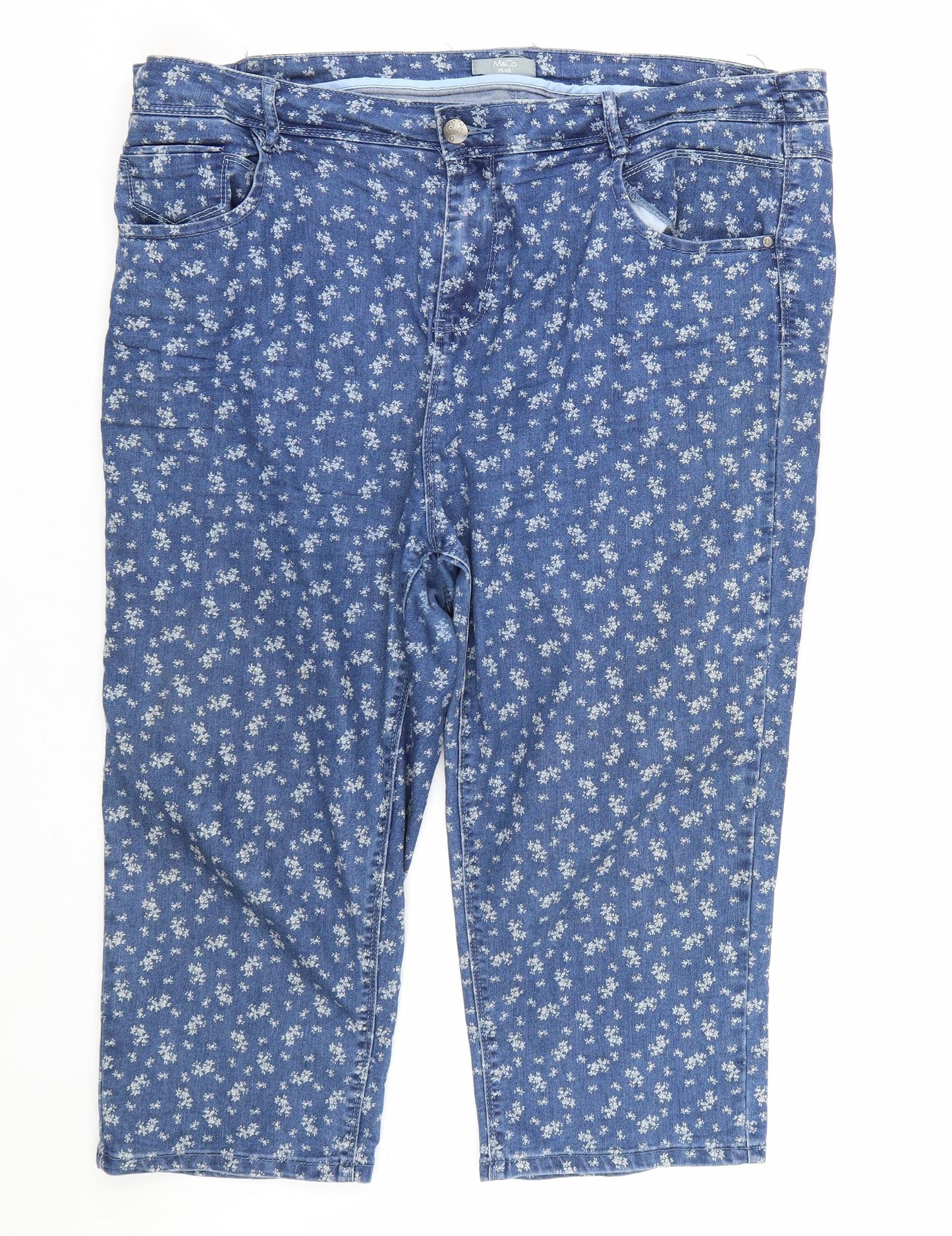 M&Co Womens Blue Floral Denim Bermuda Shorts Size 42 in