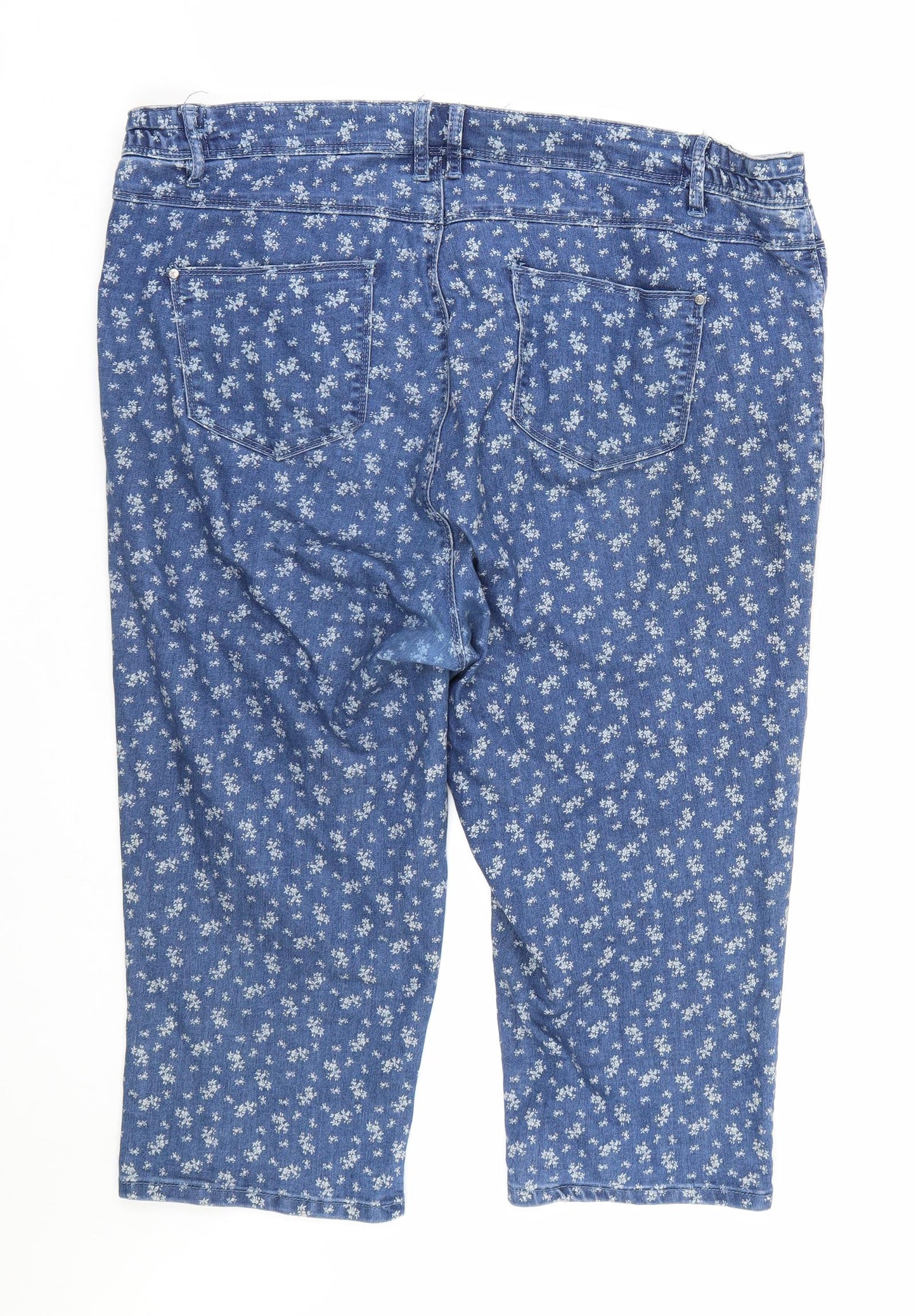 M&Co Womens Blue Floral Denim Bermuda Shorts Size 42 in