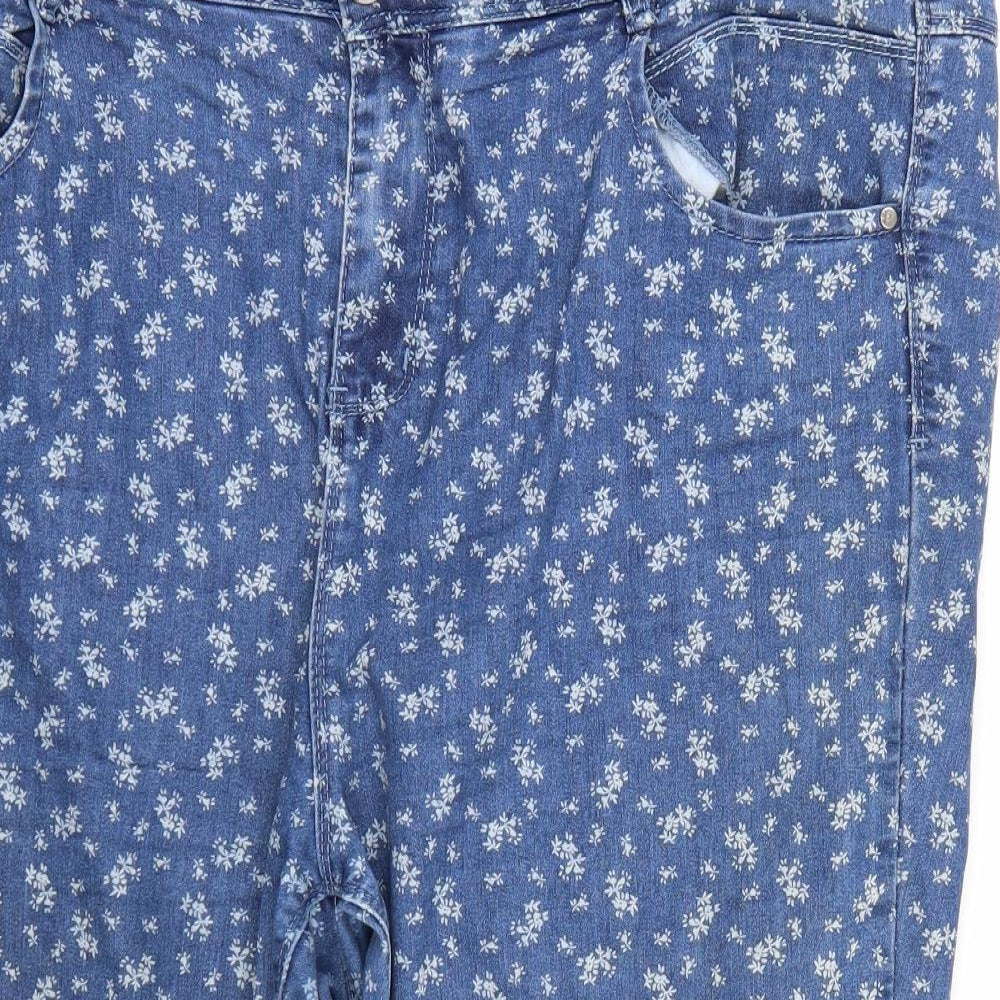 M&Co Womens Blue Floral Denim Bermuda Shorts Size 42 in