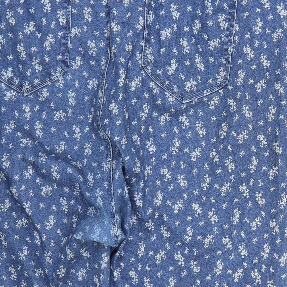 M&Co Womens Blue Floral Denim Bermuda Shorts Size 42 in
