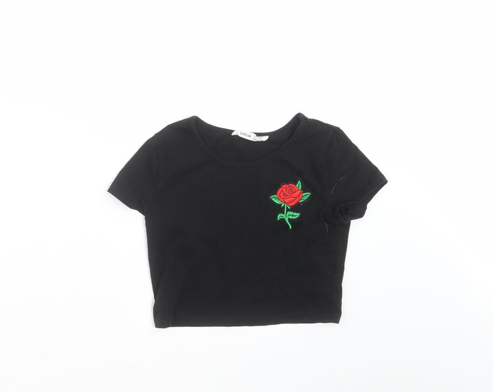 SheIn Girls Black   Cropped T-Shirt Size 8 Years  - rose