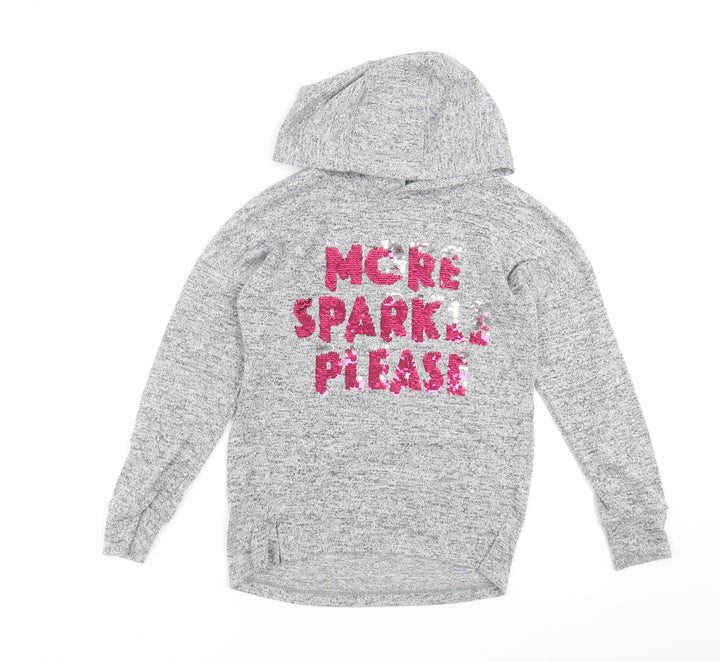 TU Girls Grey  Knit Pullover Hoodie Size 9 Years  - more sparkle please