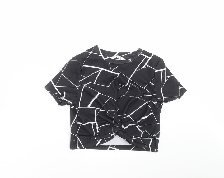 SheIn Girls Black Geometric Cropped T-Shirt Size 10 Years