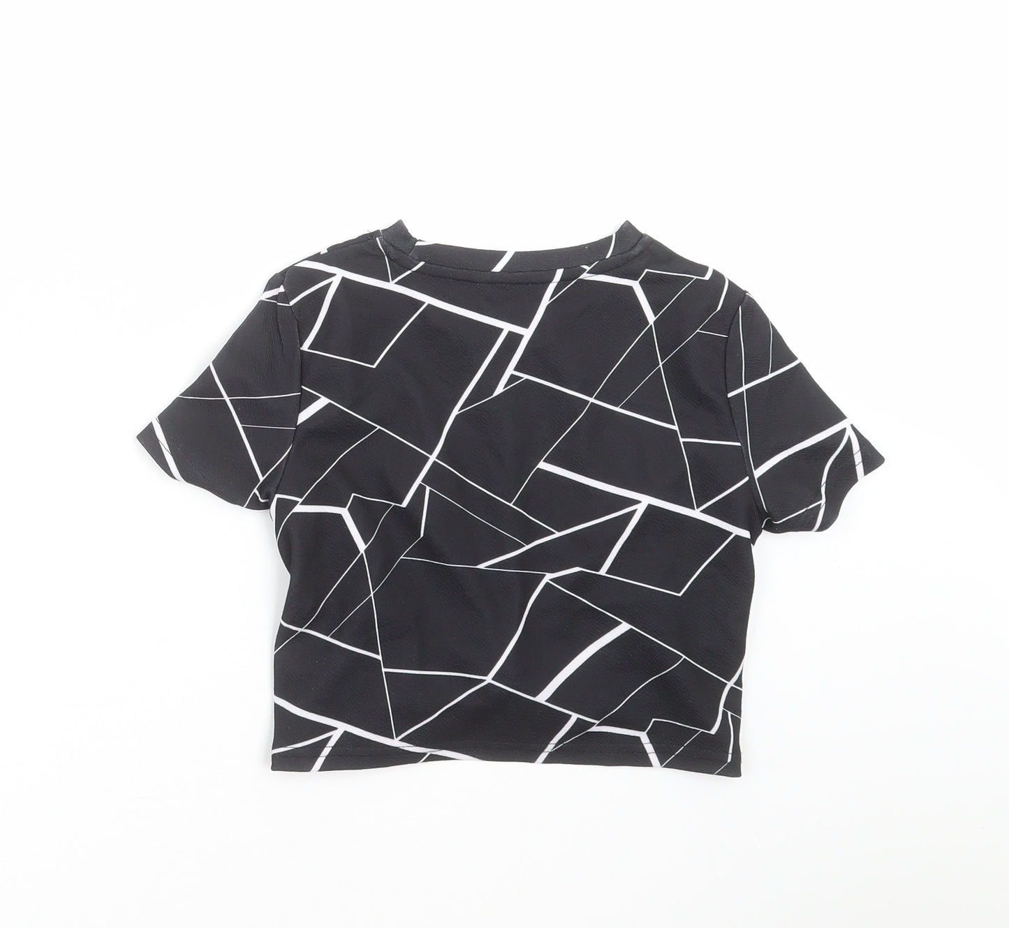 SheIn Girls Black Geometric  Cropped T-Shirt Size 10 Years