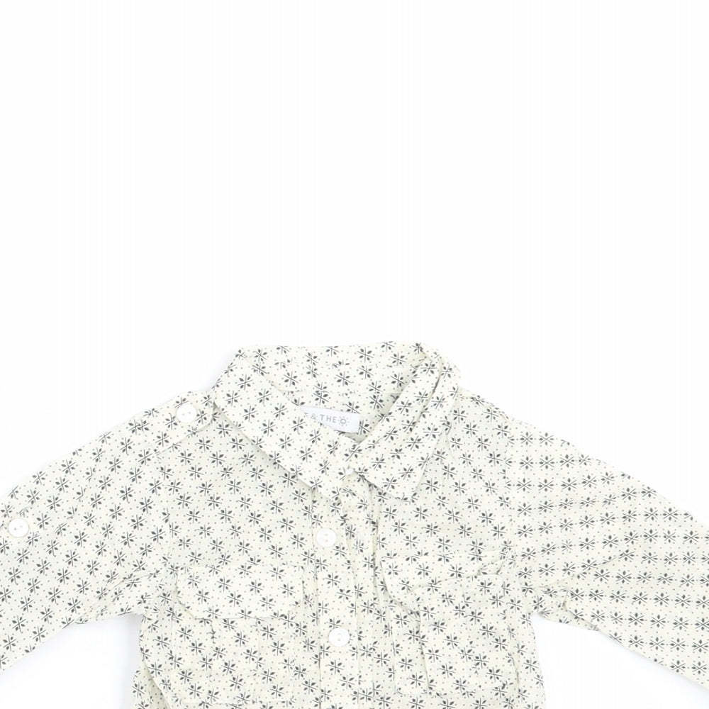 rose & theo Baby Ivory Geometric  Basic Button-Up Size 6-9 Months