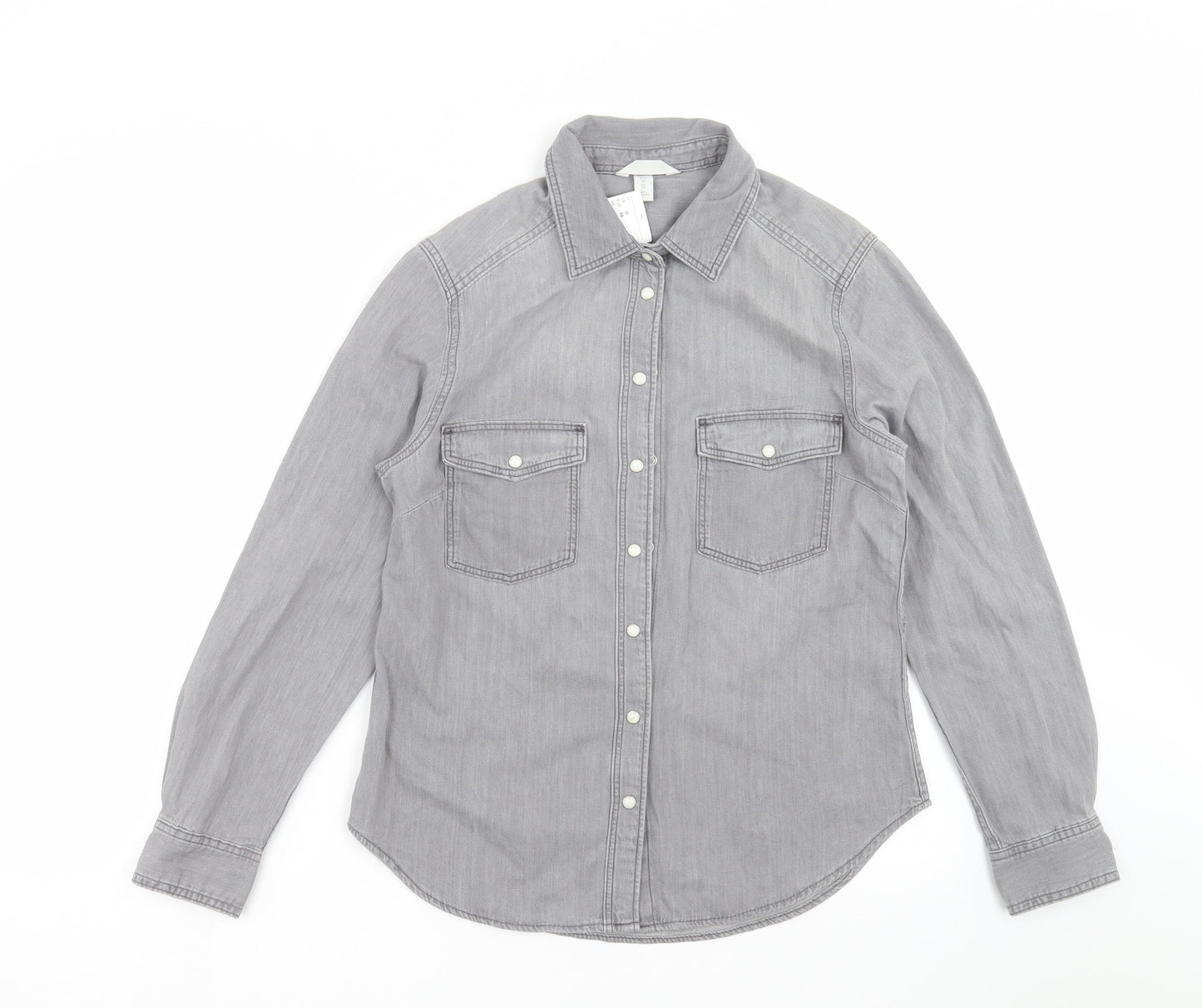 H&M Womens Grey   Basic Button-Up Size 10