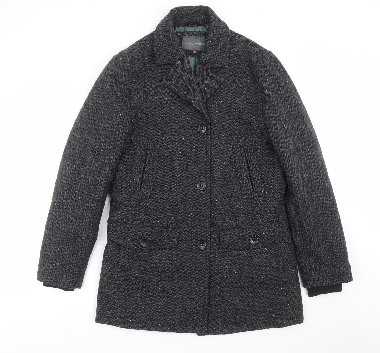 Rocha John Rocha Mens Grey Herringbone  Jacket Coat Size S