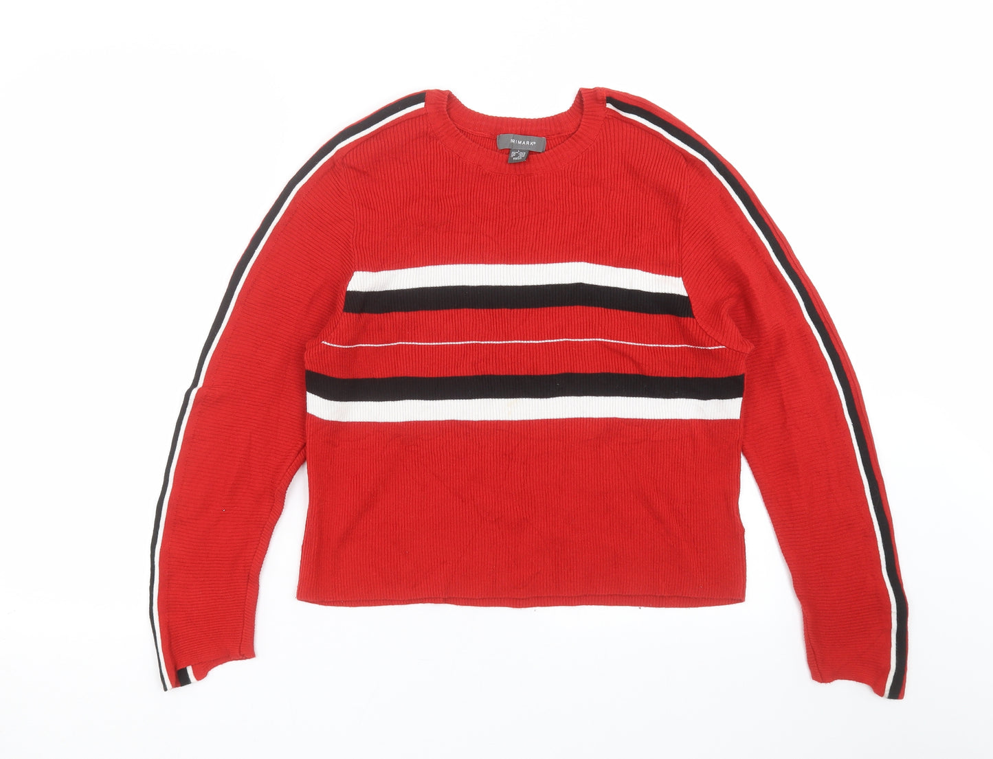 Primark Womens Red Striped Knit Pullover Jumper Size L