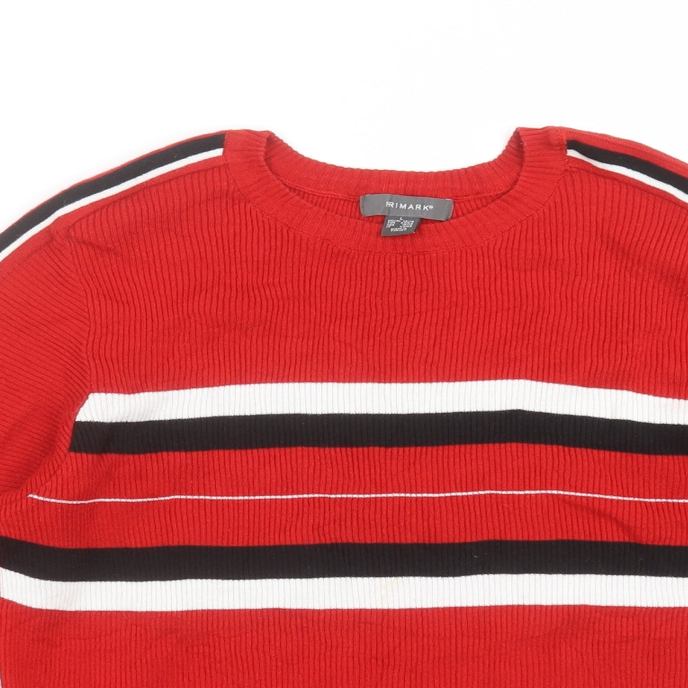 Primark Womens Red Striped Knit Pullover Jumper Size L