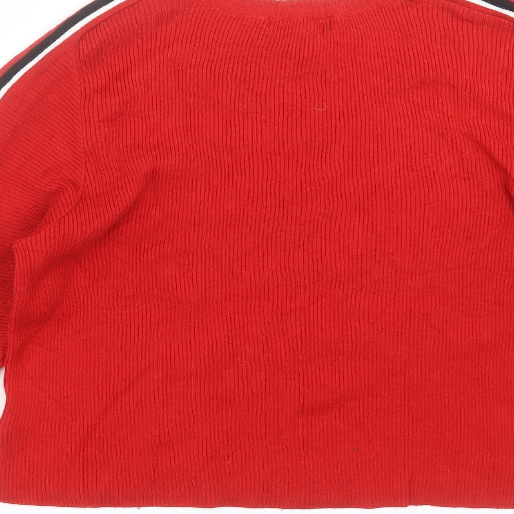 Primark Womens Red Striped Knit Pullover Jumper Size L