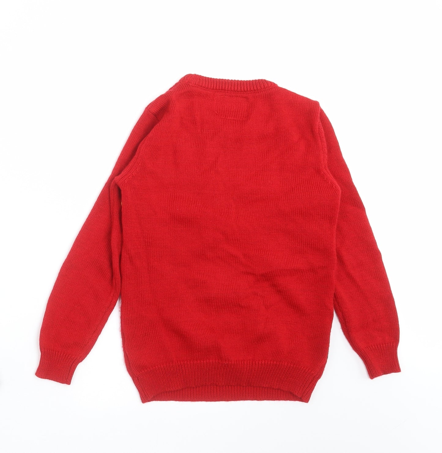 Primark Boys Red  Knit Pullover Jumper Size 7-8 Years  - christmas dinosaur