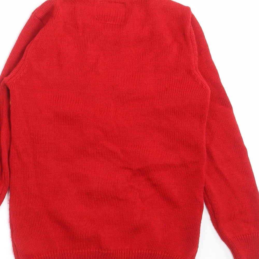 Primark Boys Red  Knit Pullover Jumper Size 7-8 Years  - christmas dinosaur