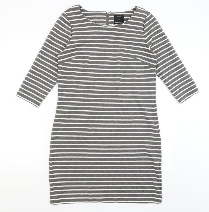 Only Womens Grey Striped T-Shirt Dress Size M