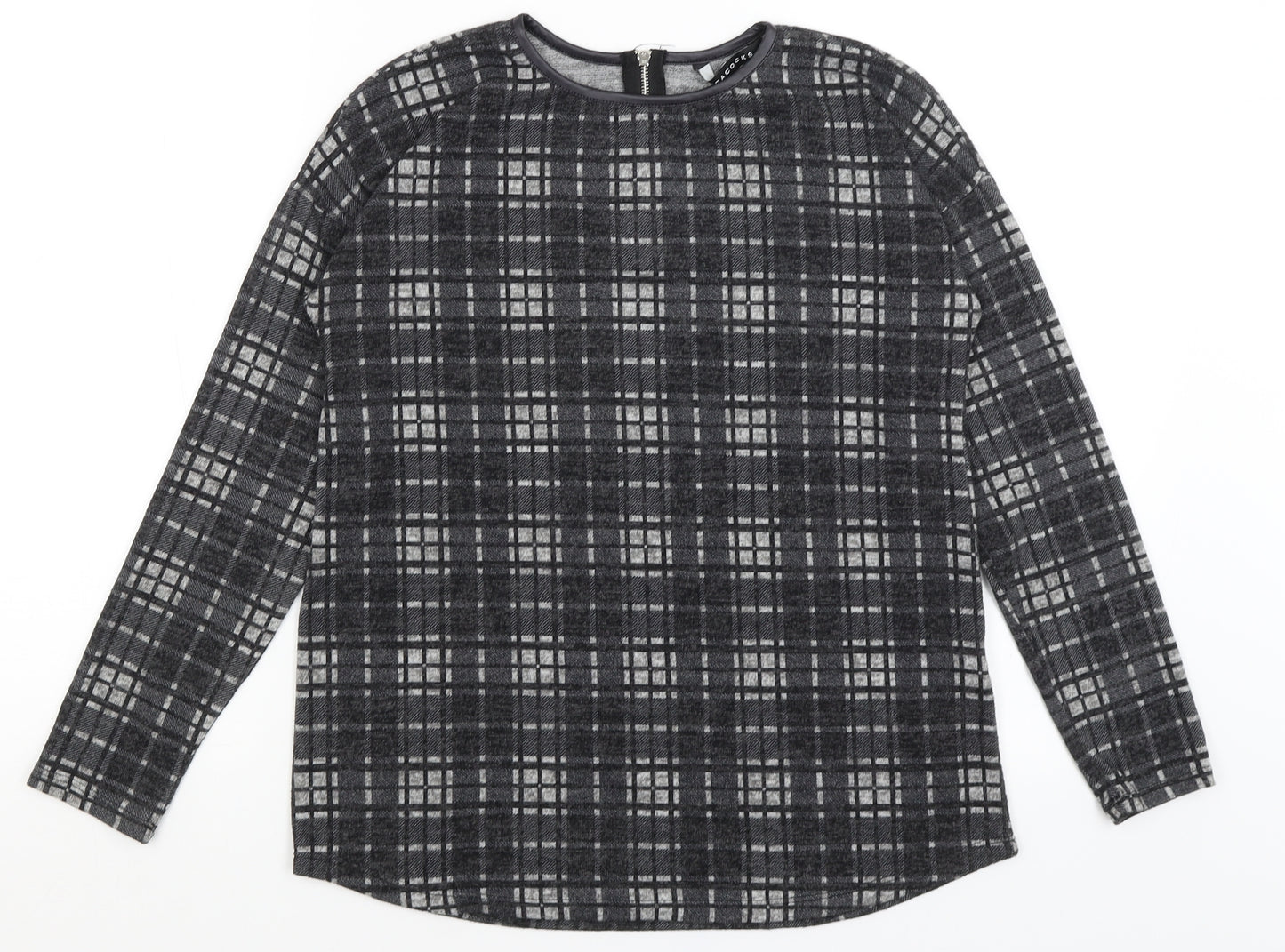 Peacocks Womens Grey Check  Basic T-Shirt Size 8