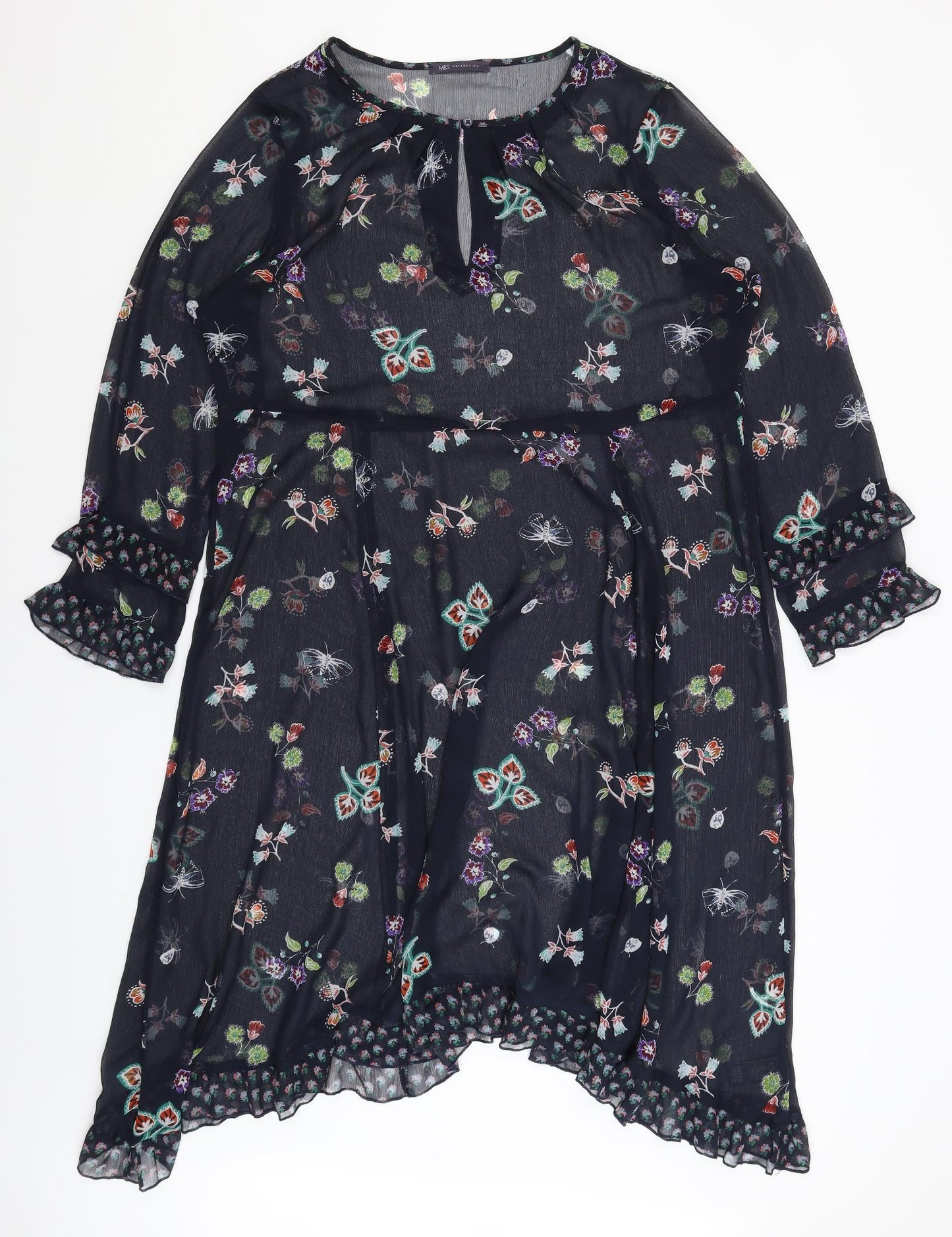 M&S Womens Blue Floral  Fit & Flare  Size 18