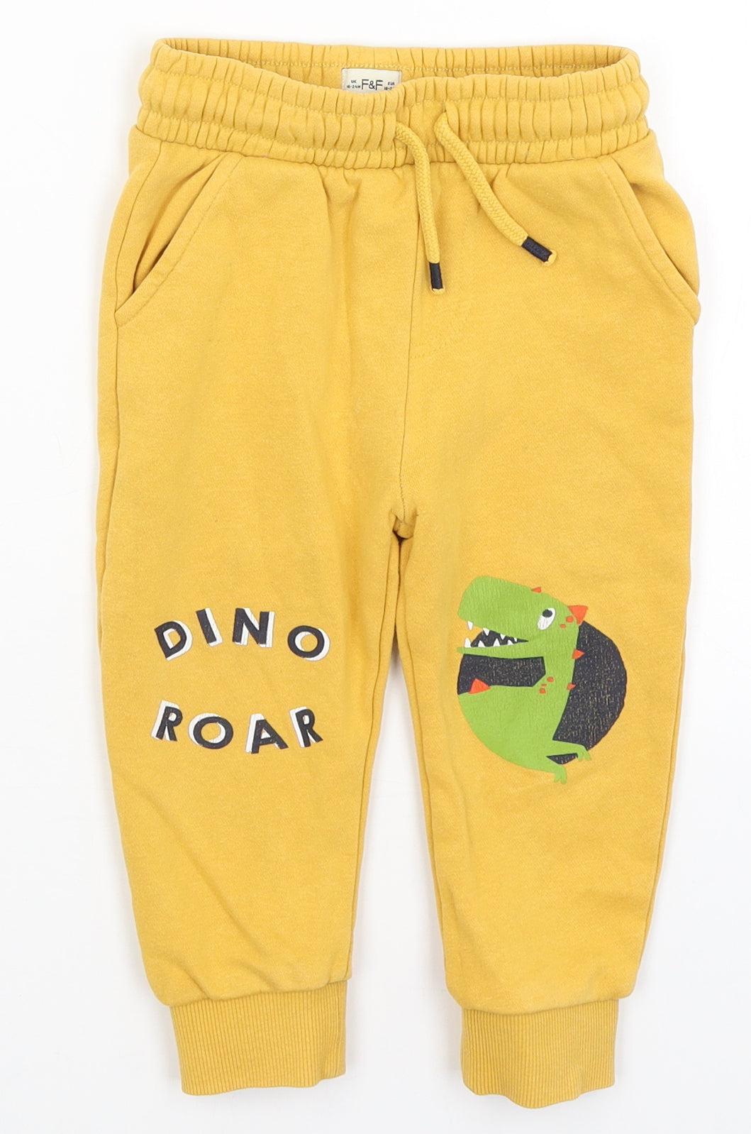 F&F Baby Yellow   Jogger Trousers Size 18-24 Months  - Dino Roar