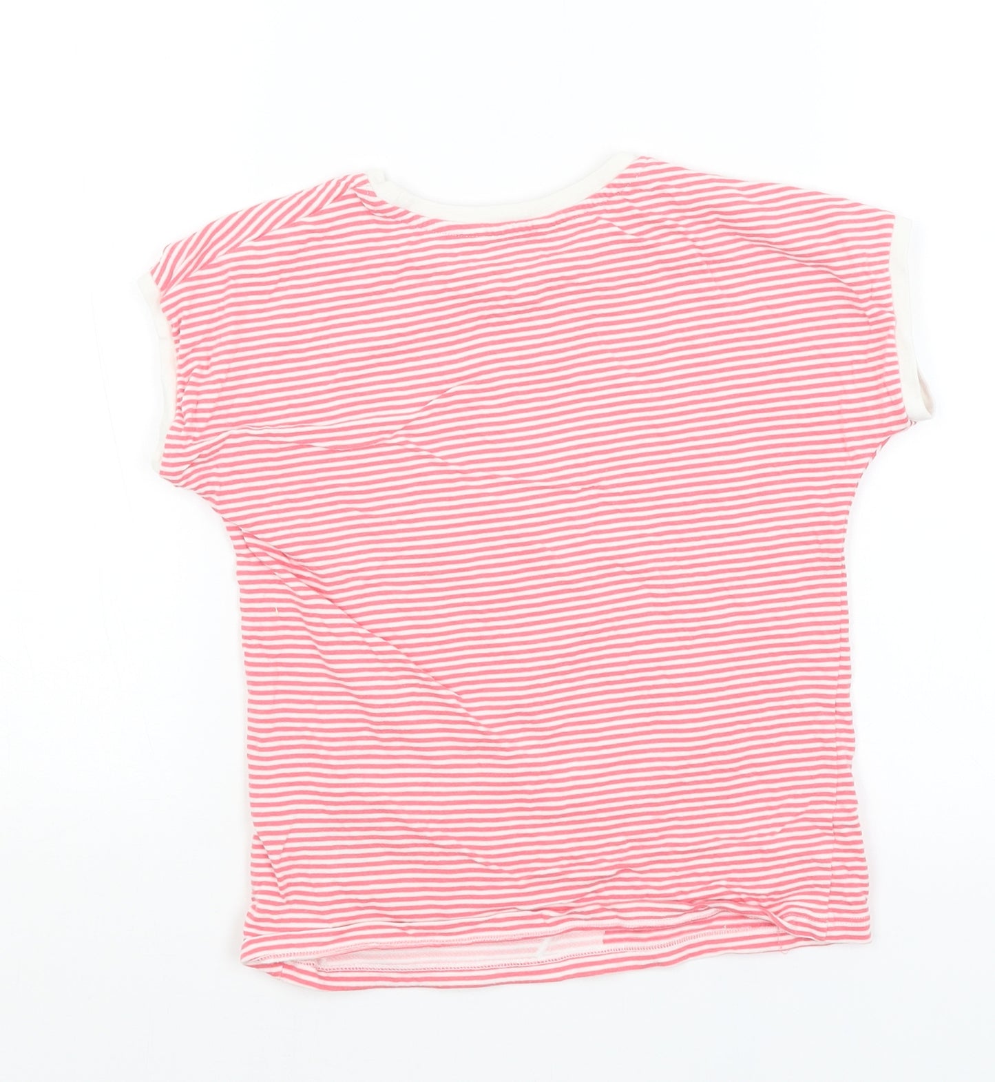 M&S Girls Pink Striped  Basic T-Shirt Size 5-6 Years  - Unicorn