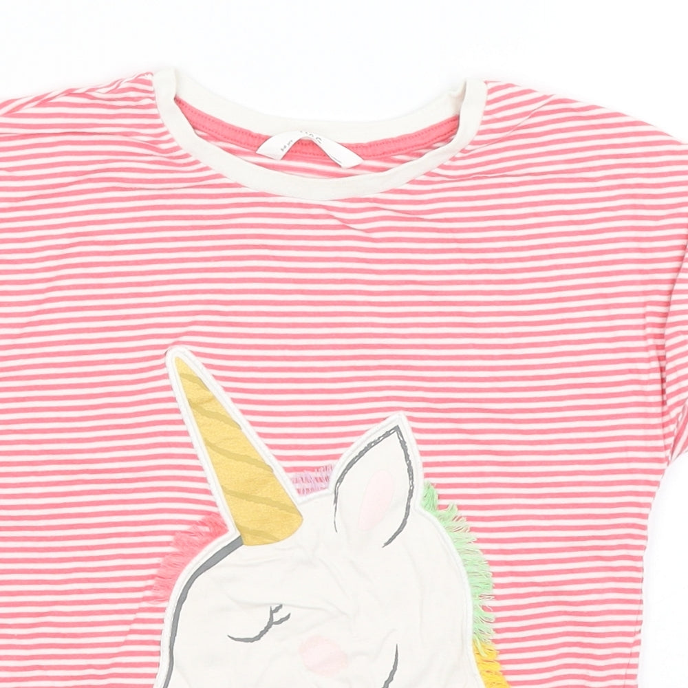 M&S Girls Pink Striped  Basic T-Shirt Size 5-6 Years  - Unicorn
