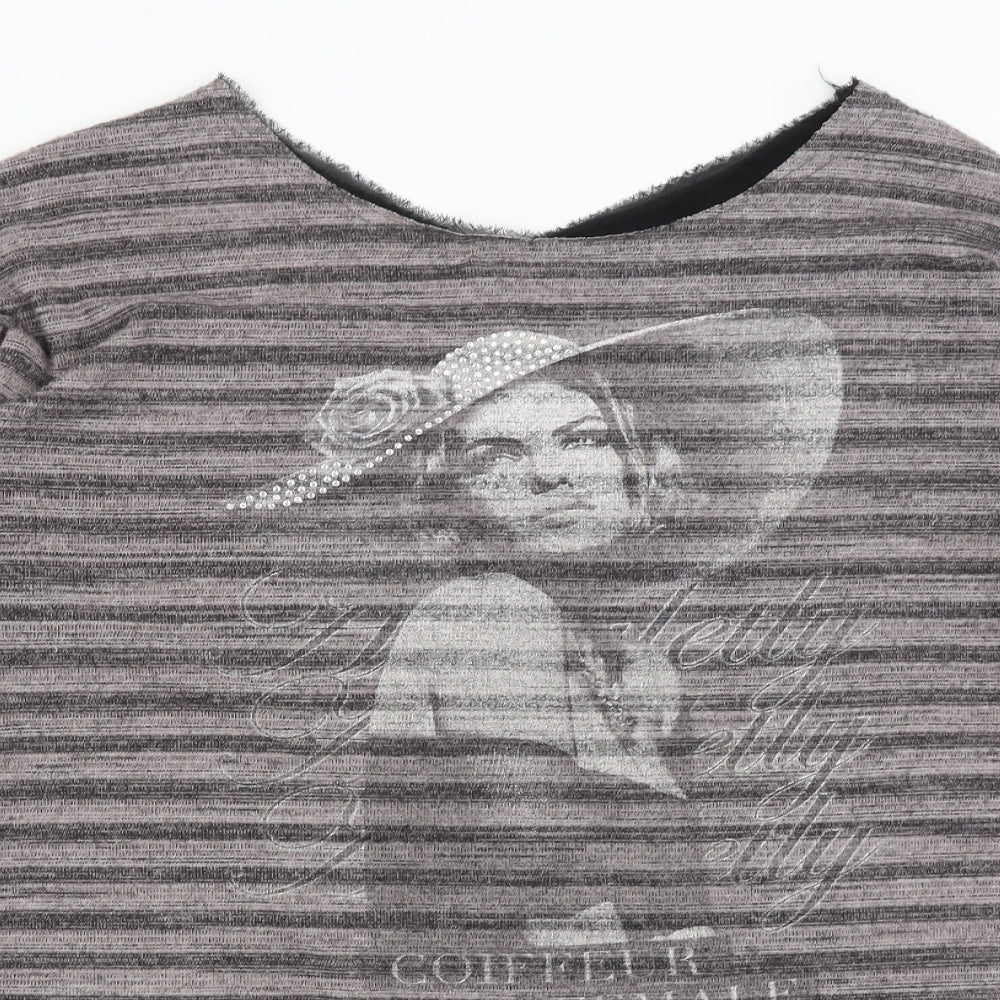 Carla Gianni Womens Purple Striped  Basic T-Shirt Size XL