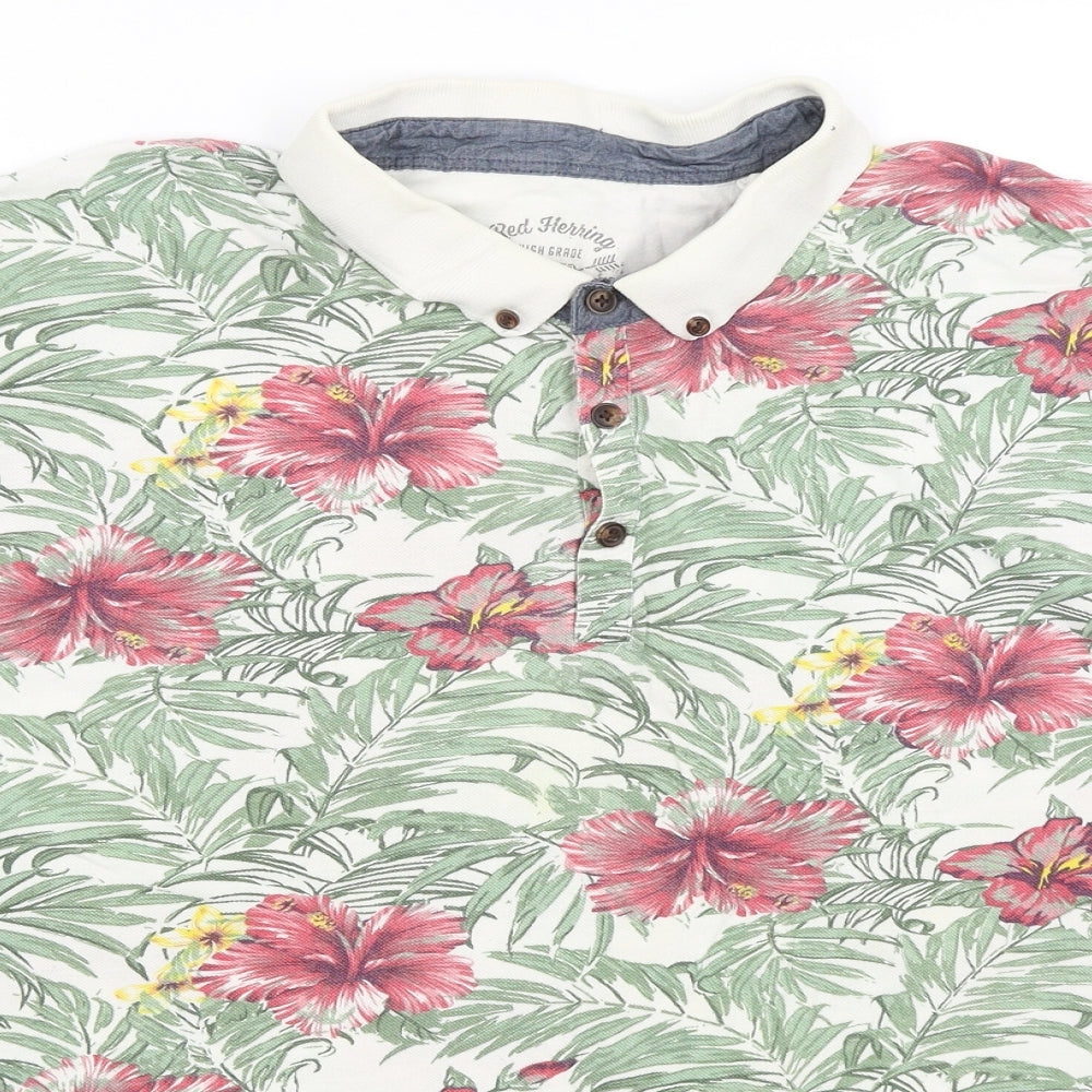 Red Herring Mens White Floral   Polo Size 2XL