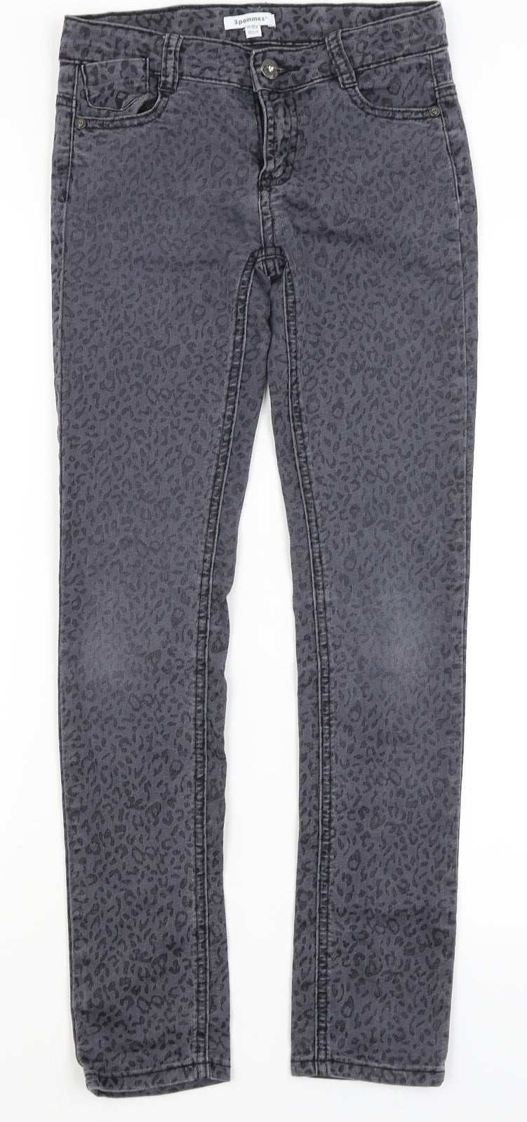 3 Pommes Girls Grey Animal Print  Skinny Jeans Size 11-12 Years